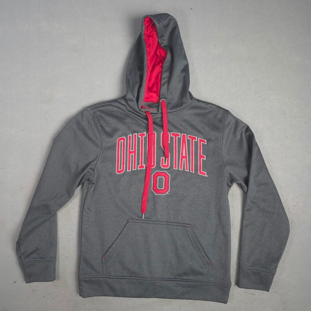 Ohio State Buckeyes Mens Small Gray Scarlet Red Performance Fleece Hoodie S